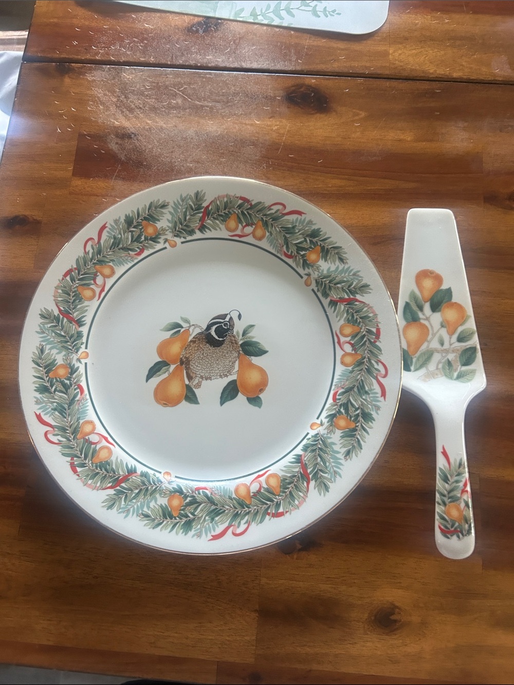 Vintage Andrea by Sadek Cake plate & Server partridge pear Christmas